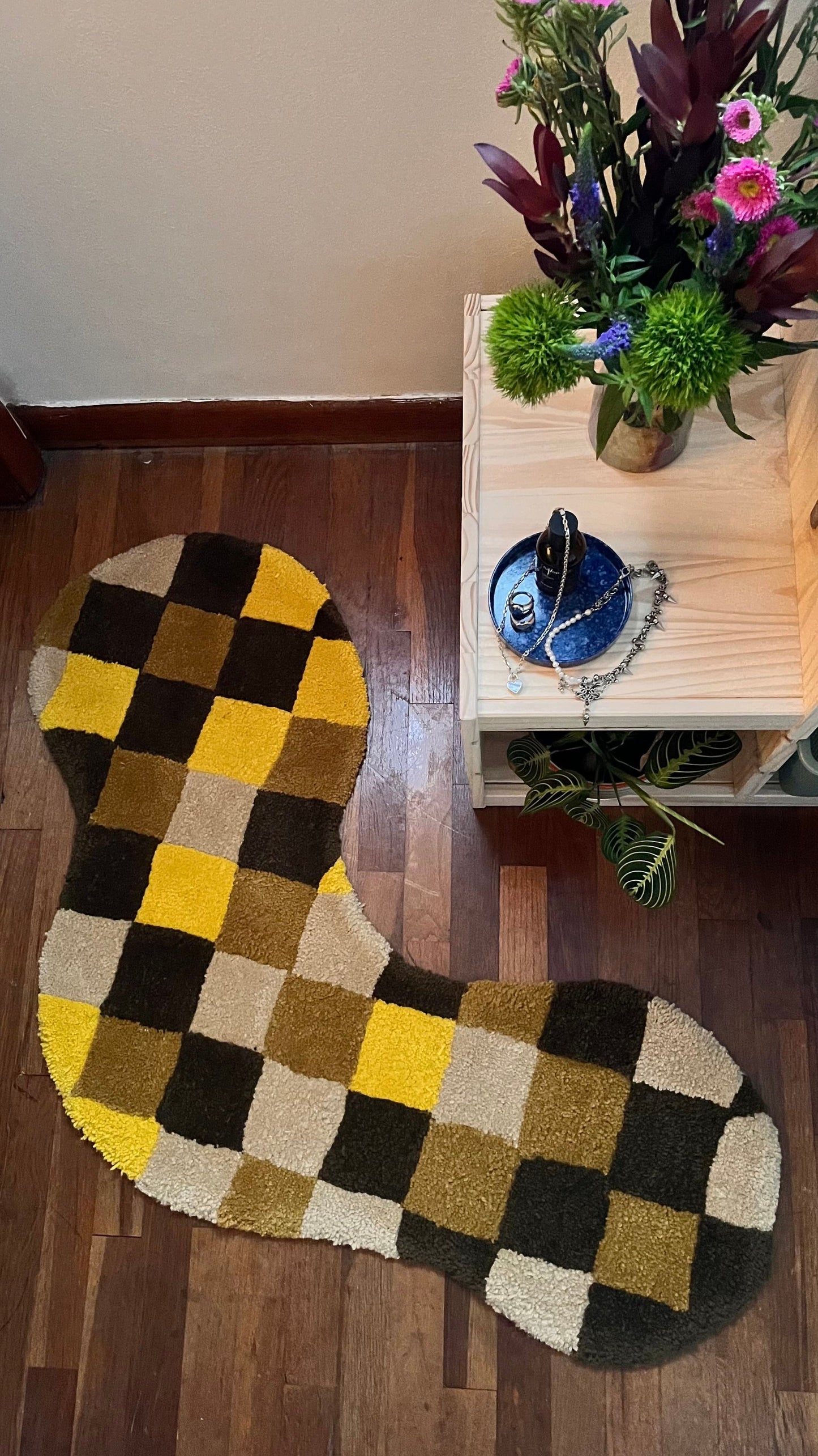 Checkered blob rug